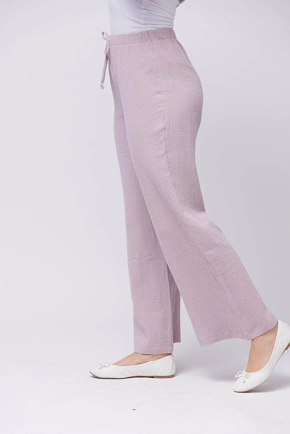 Saloos Crinkle Wide-Leg Trousers with Mockties