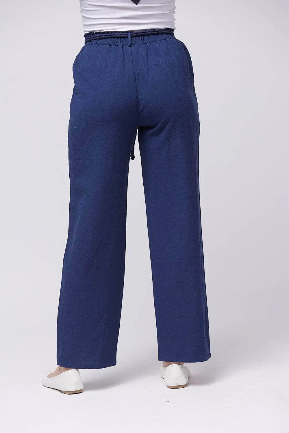 Saloos Linen Blend Trousers with Pockets & Rope Belt