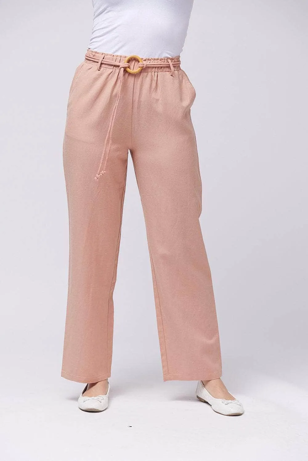 Saloos Linen Blend Trousers with Pockets & Rope Belt