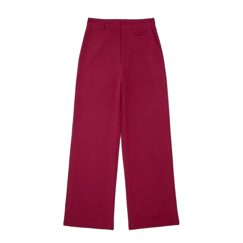 Solid Color Pleated High Waist Wide Leg Pants Ladies Lightly Mature Draped Mop Trousers