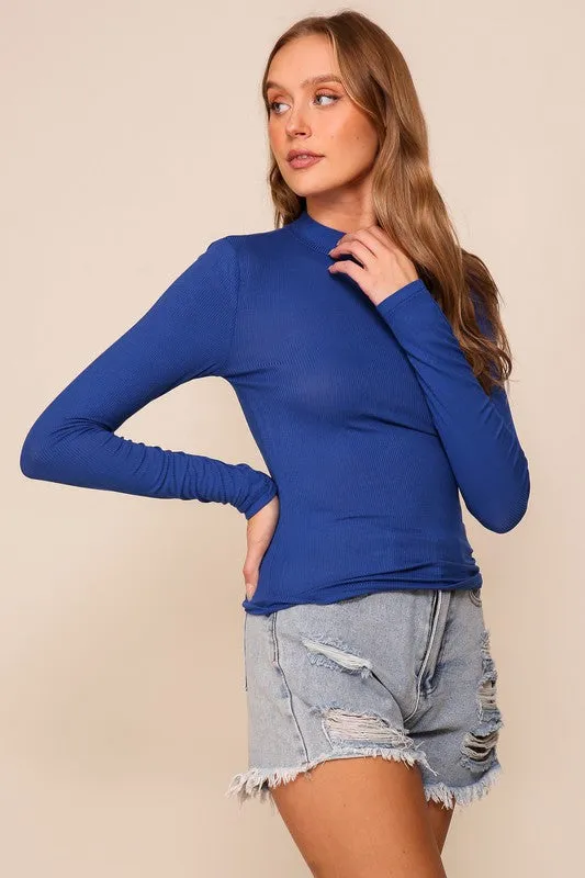 Turtleneck Ribbed Knit Top