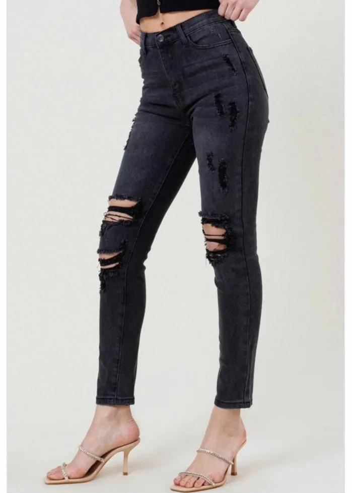 Vibrant Distressed Denim Jeans (Vintage Black) EP2029