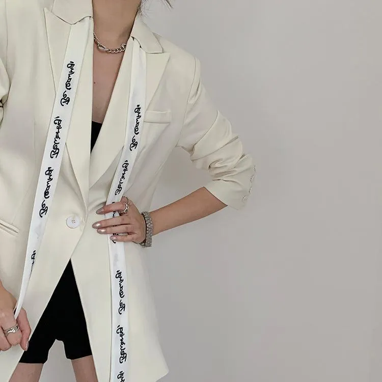 White ribbon Blazer Suit Coat