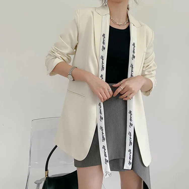 White ribbon Blazer Suit Coat