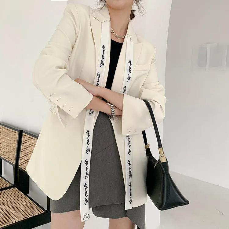 White ribbon Blazer Suit Coat