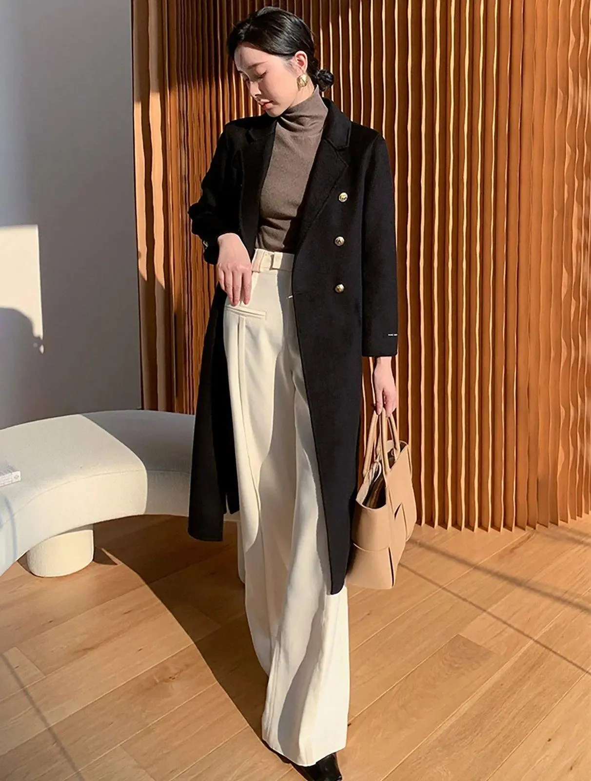 Women Black Long Wool Coat,Double Faced Wool Long Coat,Oversize Wool coat,Winter coat women,Wool Trench coat,Wool Reefer Coat,Wool Overcoat