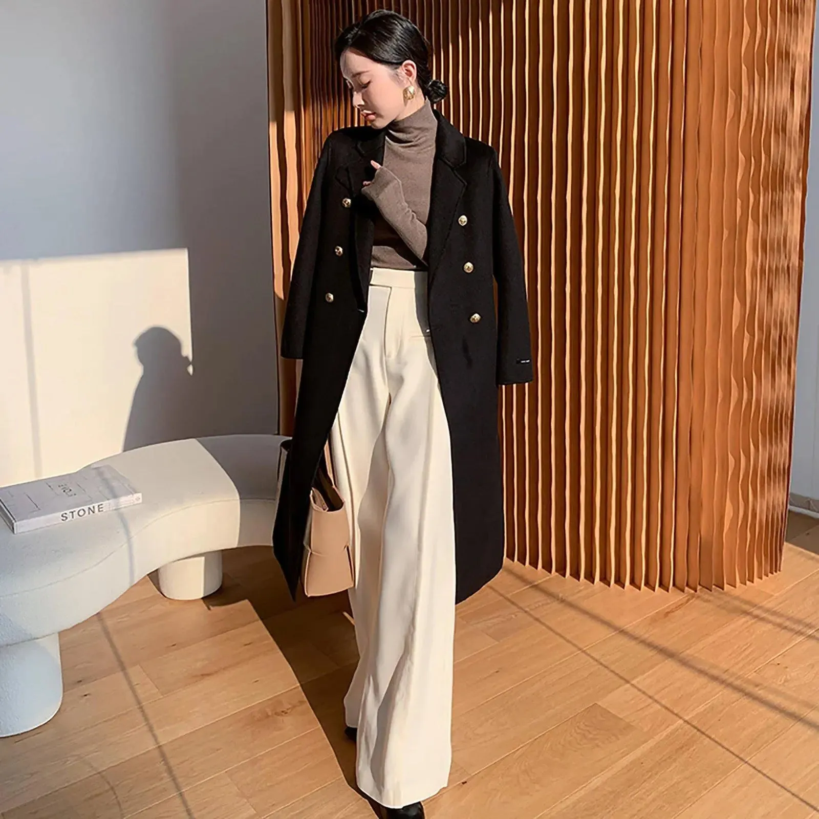 Women Black Long Wool Coat,Double Faced Wool Long Coat,Oversize Wool coat,Winter coat women,Wool Trench coat,Wool Reefer Coat,Wool Overcoat