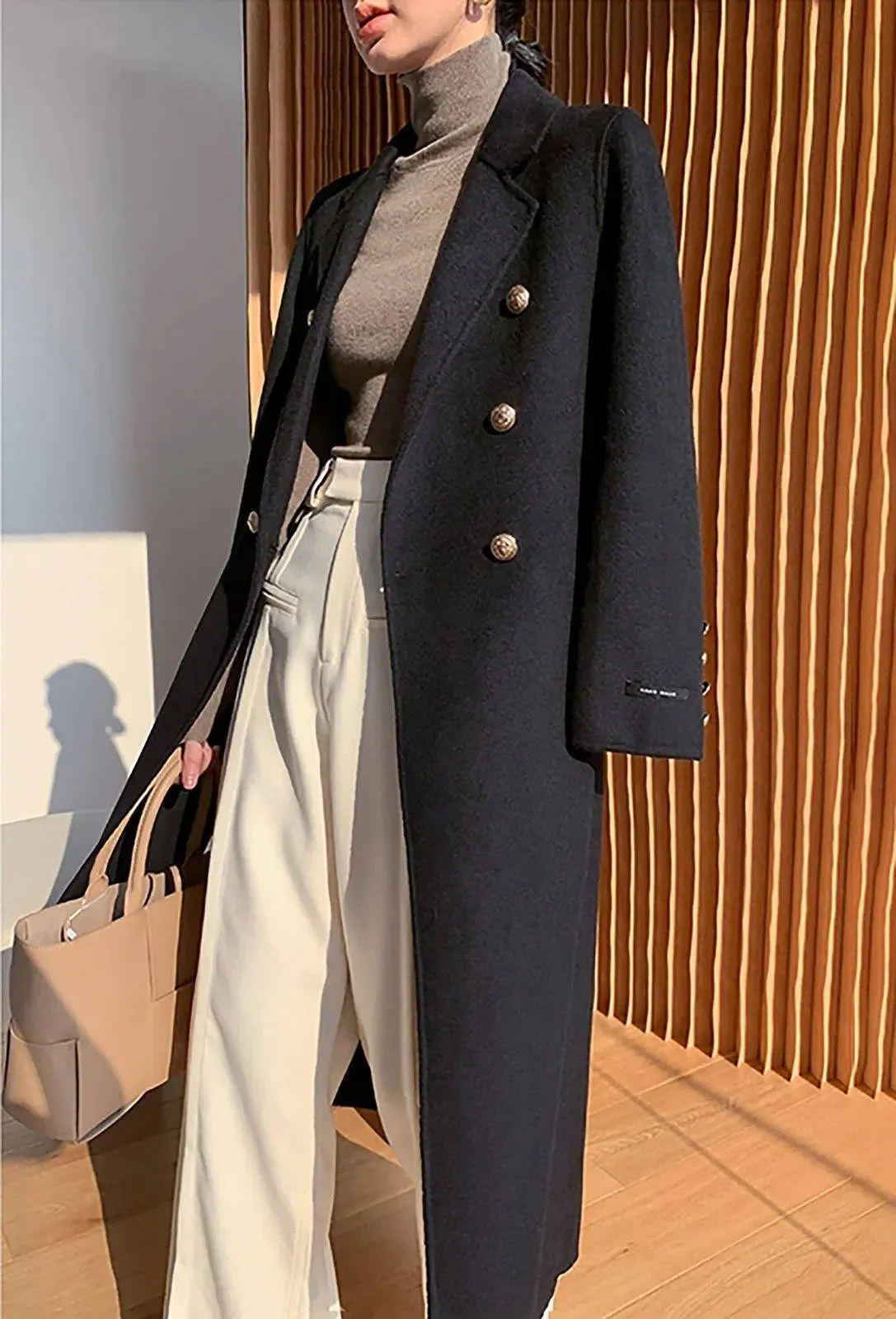 Women Black Long Wool Coat,Double Faced Wool Long Coat,Oversize Wool coat,Winter coat women,Wool Trench coat,Wool Reefer Coat,Wool Overcoat