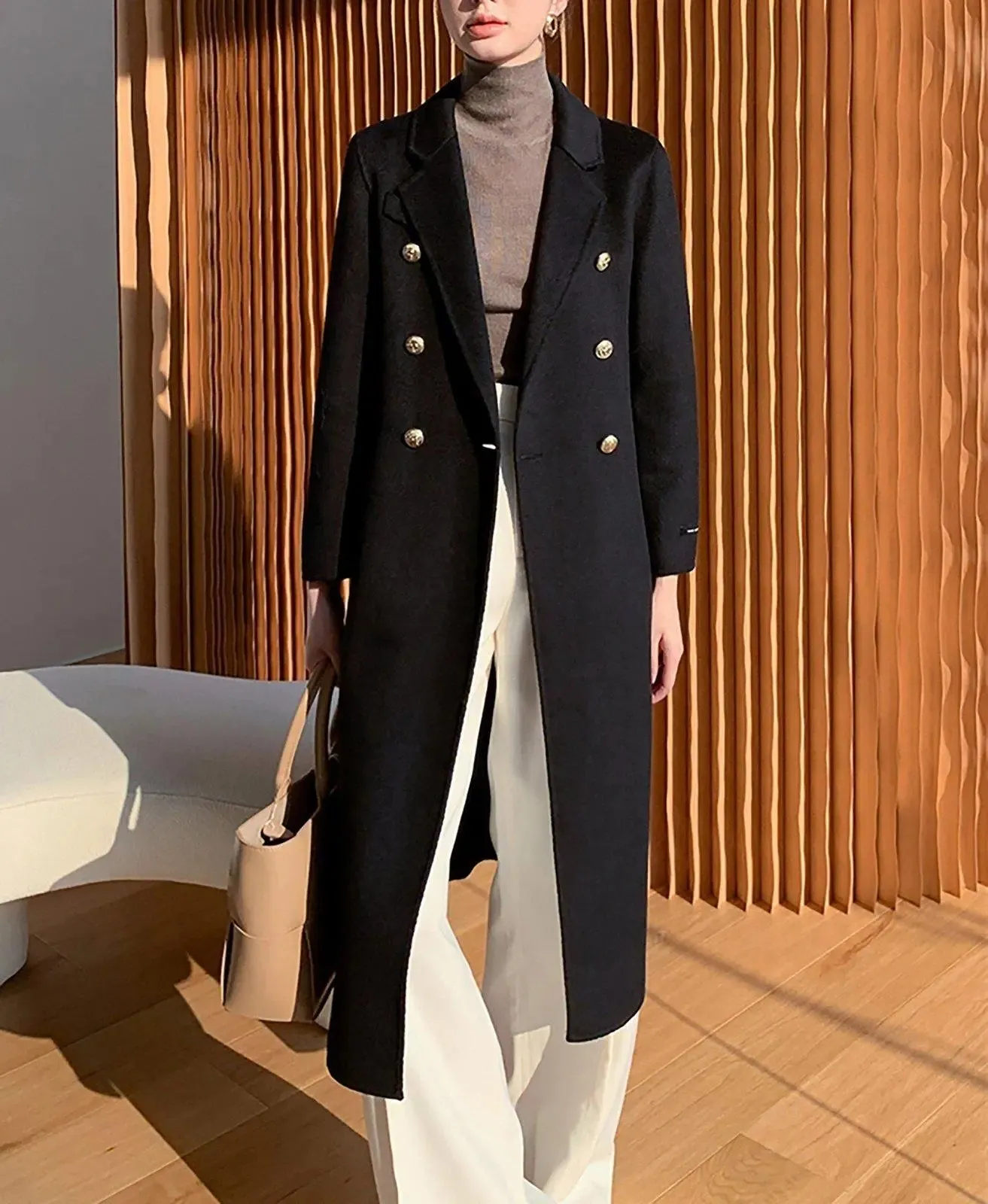 Women Black Long Wool Coat,Double Faced Wool Long Coat,Oversize Wool coat,Winter coat women,Wool Trench coat,Wool Reefer Coat,Wool Overcoat