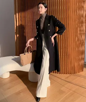 Women Black Long Wool Coat,Double Faced Wool Long Coat,Oversize Wool coat,Winter coat women,Wool Trench coat,Wool Reefer Coat,Wool Overcoat