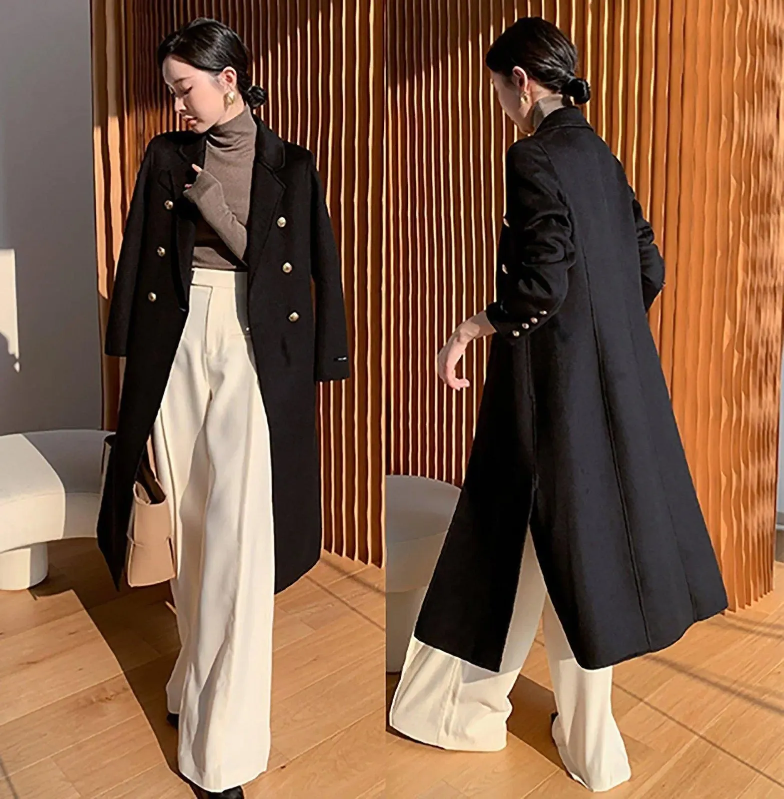 Women Black Long Wool Coat,Double Faced Wool Long Coat,Oversize Wool coat,Winter coat women,Wool Trench coat,Wool Reefer Coat,Wool Overcoat