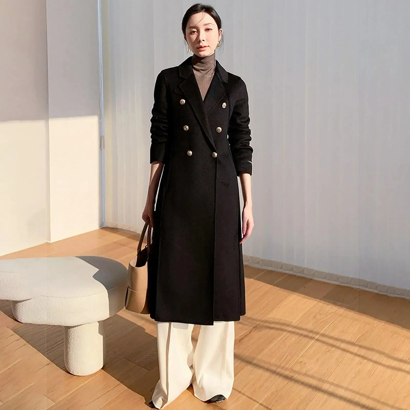 Women Black Long Wool Coat,Double Faced Wool Long Coat,Oversize Wool coat,Winter coat women,Wool Trench coat,Wool Reefer Coat,Wool Overcoat