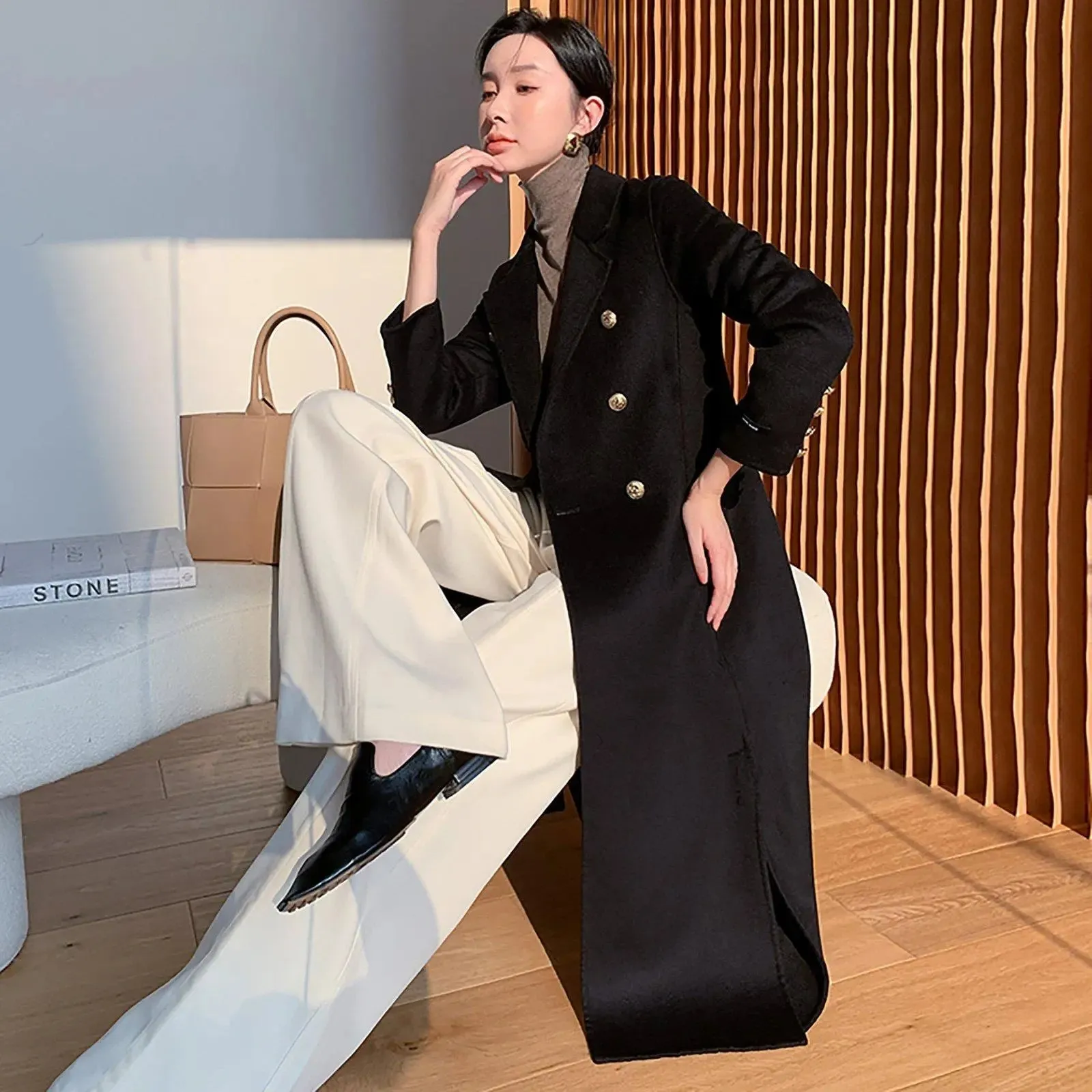 Women Black Long Wool Coat,Double Faced Wool Long Coat,Oversize Wool coat,Winter coat women,Wool Trench coat,Wool Reefer Coat,Wool Overcoat