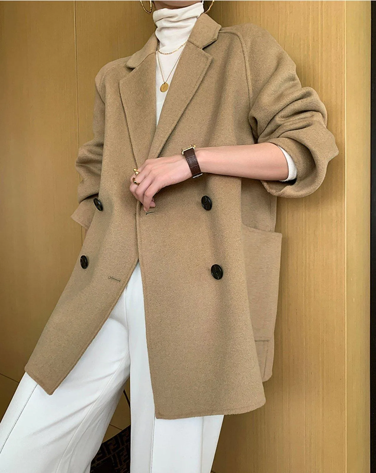 Women Double-breasted button Woolen Coat,Camel Wool Overcoat,Black cashmere Coat,Winter Coat,Women Outerwear,Wool Jacket Coat,Casual coat