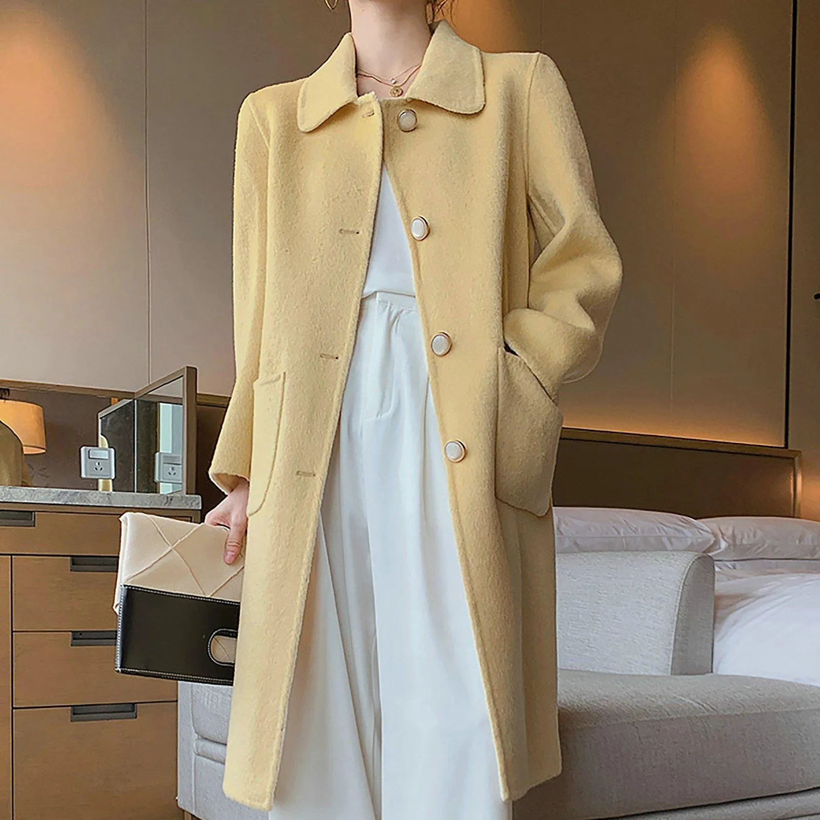 Women Double face Wool coat,Handmade Wool Coat,Blue wool coat,Yellow Wool coat,Winter Coat Women,Pink wool Coat,Wool long coat,Vivian7 W104