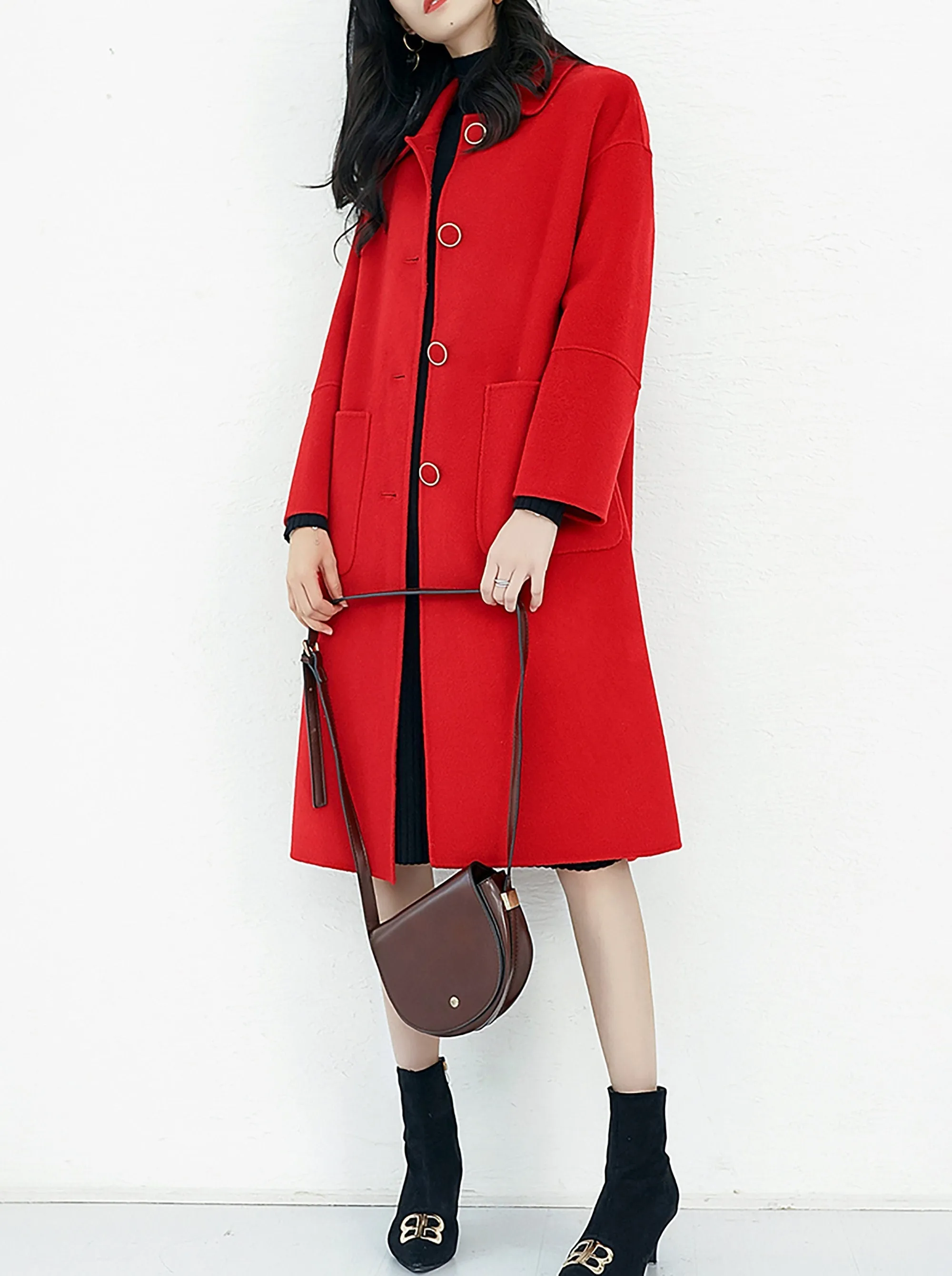 Women Double Faced Wool Long Coat,Handmade Pink Long Wool Coat,Red wool overcoat,Black Wool Long Coat,Single Breasted Wool Coat,Winter Coat