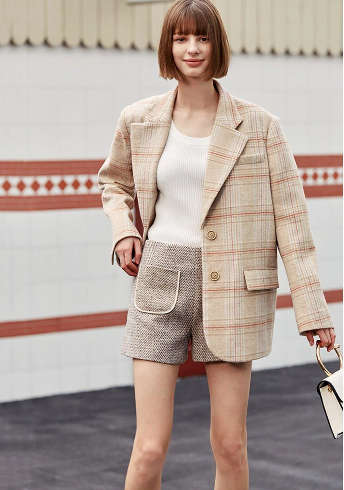 Women Wool Blazer Coat,Plaid Woolen Suit,Wool Blend Coat,Winter Wool Coat,Wool Walker Coat,Utility Long Blazer,Fall Coat For Women Outerwear