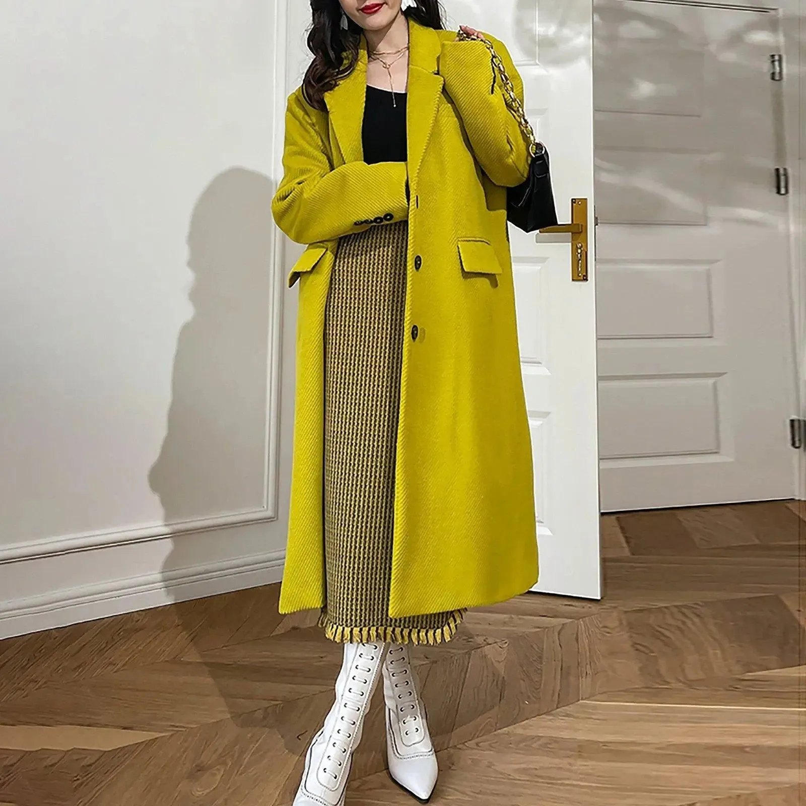 Women Yellow Long Wool Coat,Single breasted Wool Long Coat,Wool Overcoat,Oversize Wool Coat,Warm Winter Coat,Loose Wool Coat,Yellow Coat