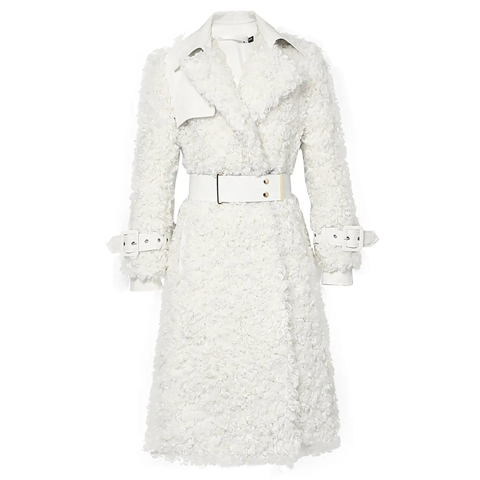 Women's Faux Fur Coat,White Faux Lambswool Coat,Warm Winter coat,Faux Leather Fur Coat,Winter Long Coat,White Overcoat,White Long Teddy Coat