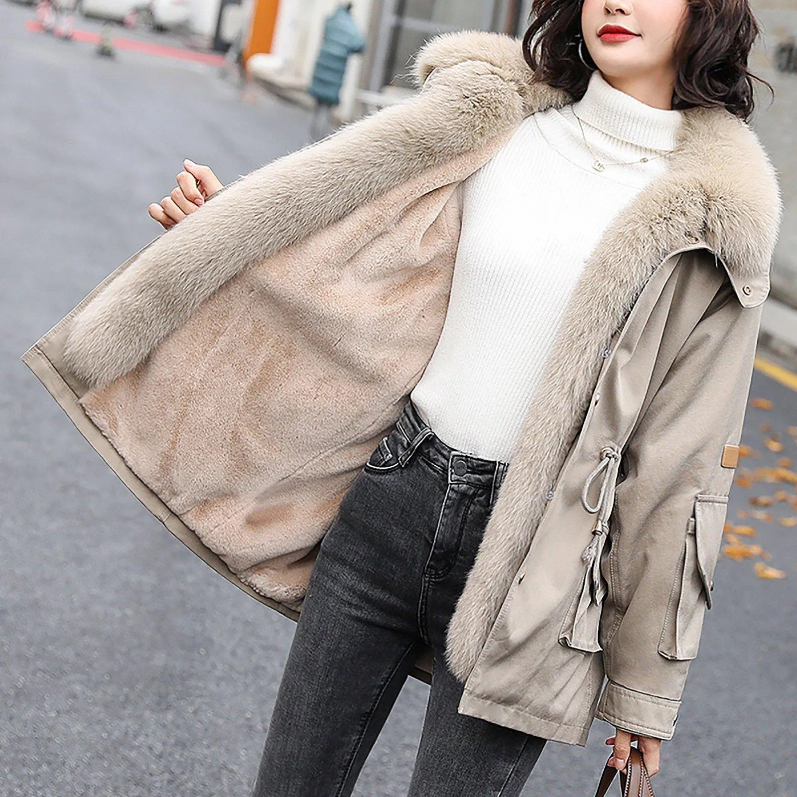 Women's Fox Fur Collar Parkas Coat,Warm Winter Coat,Parka with Fox Fur Trim,Parka with fur,Fur Coat Parka,Coat with fox Fur Collar,Vivian7