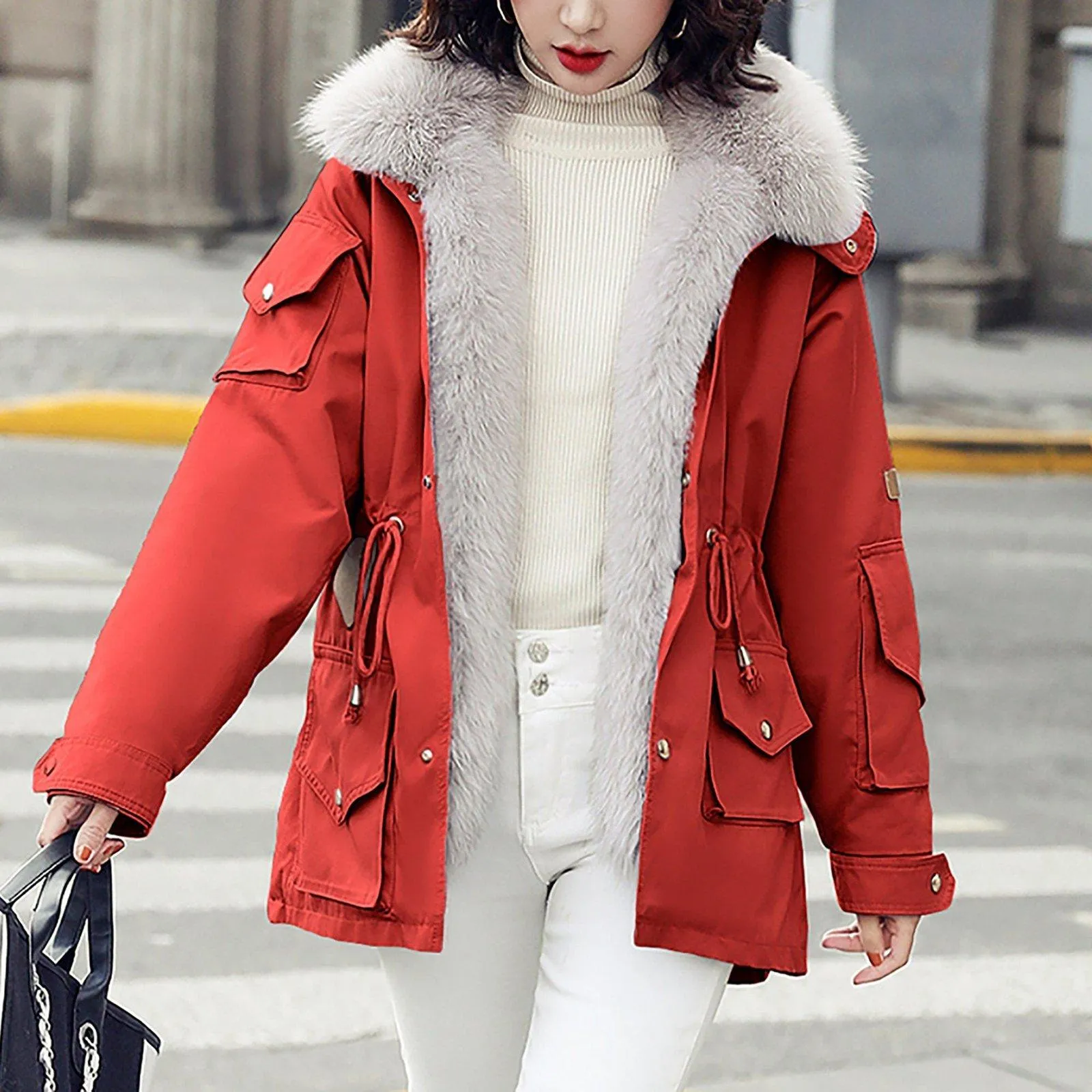 Women's Fox Fur Collar Parkas Coat,Warm Winter Coat,Parka with Fox Fur Trim,Parka with fur,Fur Coat Parka,Coat with fox Fur Collar,Vivian7