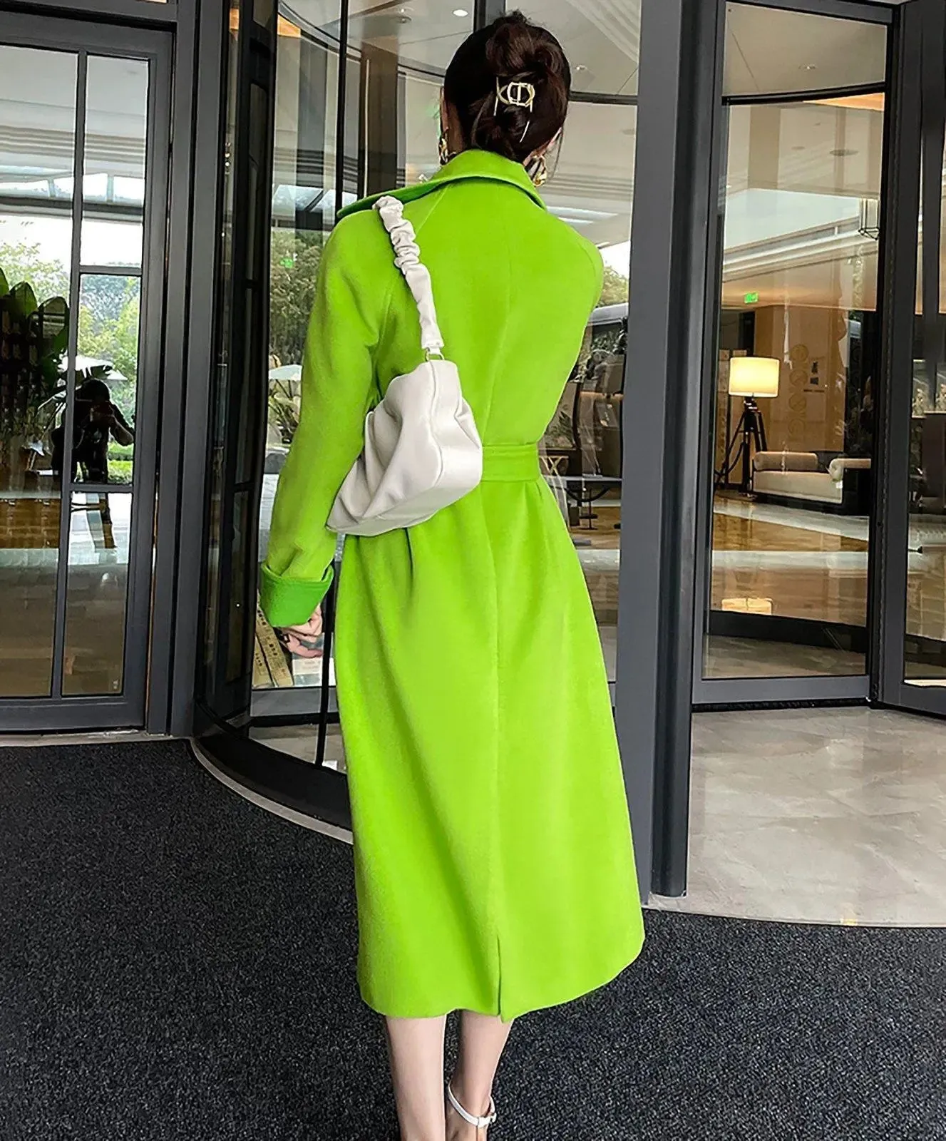 Women's Green Loose woolen coat with suit collar,Oversize Long wool coat,Thick wool overcoat,Fall Coat for women Winter Wool Trench coat