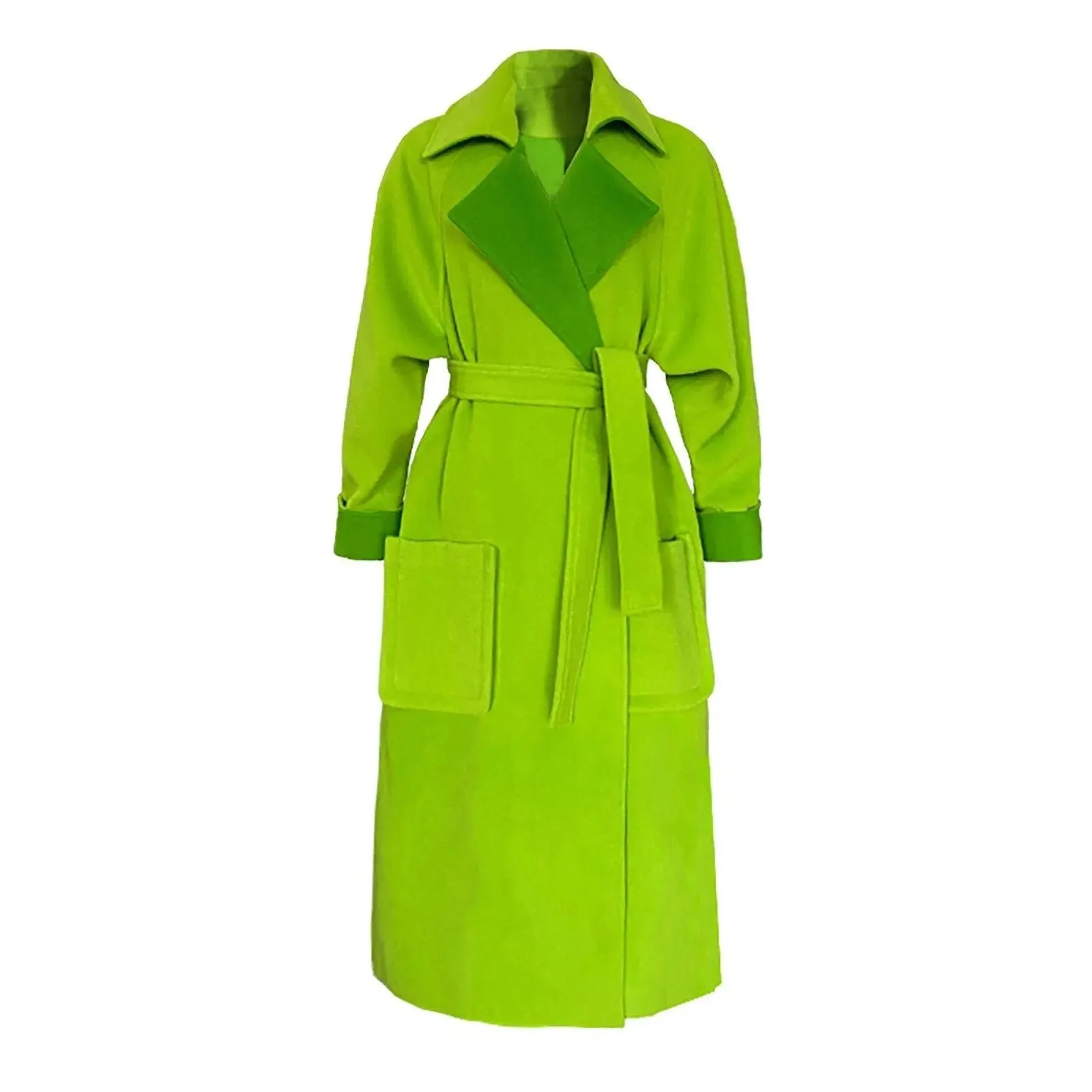 Women's Green Loose woolen coat with suit collar,Oversize Long wool coat,Thick wool overcoat,Fall Coat for women Winter Wool Trench coat