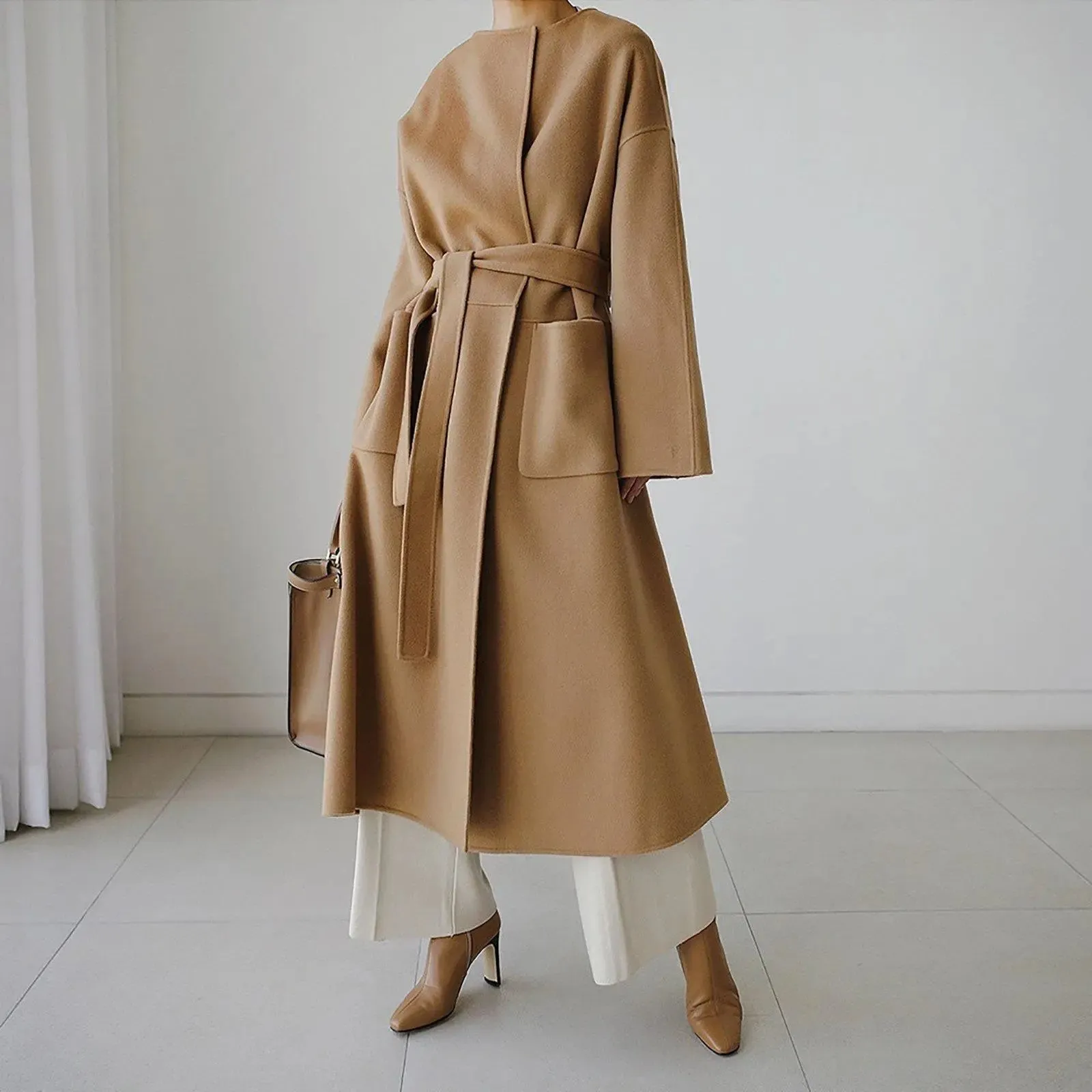 Women's wrap wool long coat,Camel long wool coat,Black Long wool coat,Oversize wool coat,Wool Overcoat,belted wool coat,Winter wool coat