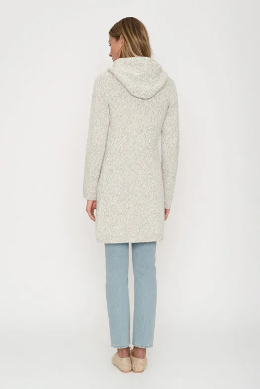 Wool Coat With Hood & Buckle Light Grey