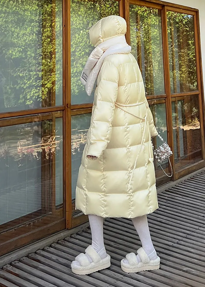 Yellow Hooded Long Down Puffy Coat