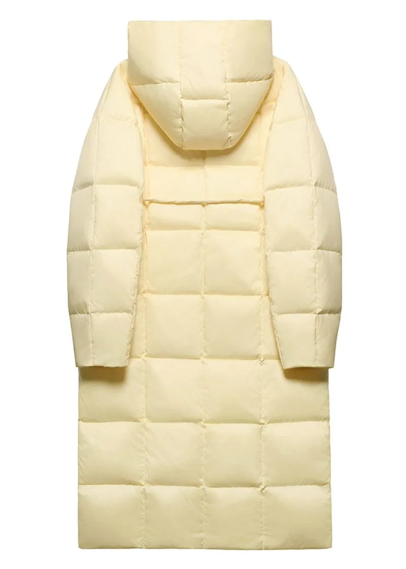 Yellow Hooded Long Down Puffy Coat