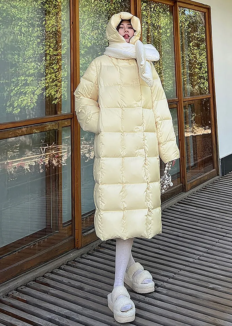 Yellow Hooded Long Down Puffy Coat