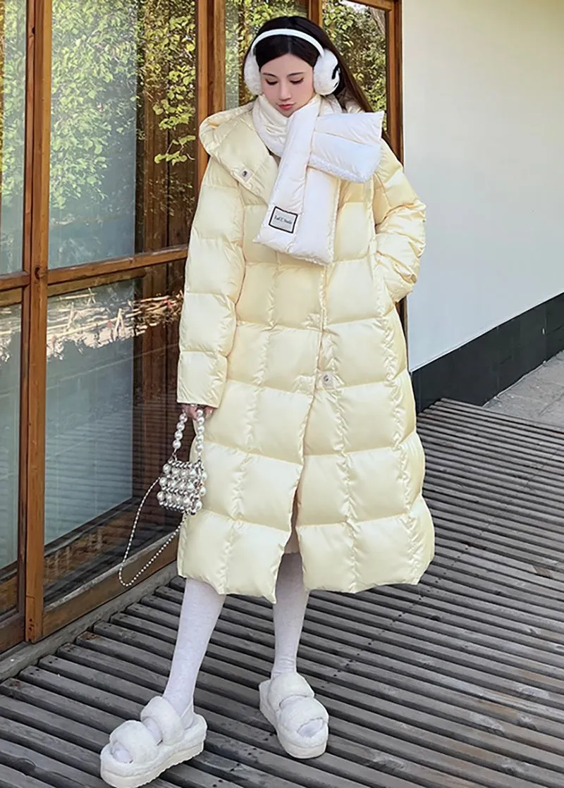 Yellow Hooded Long Down Puffy Coat