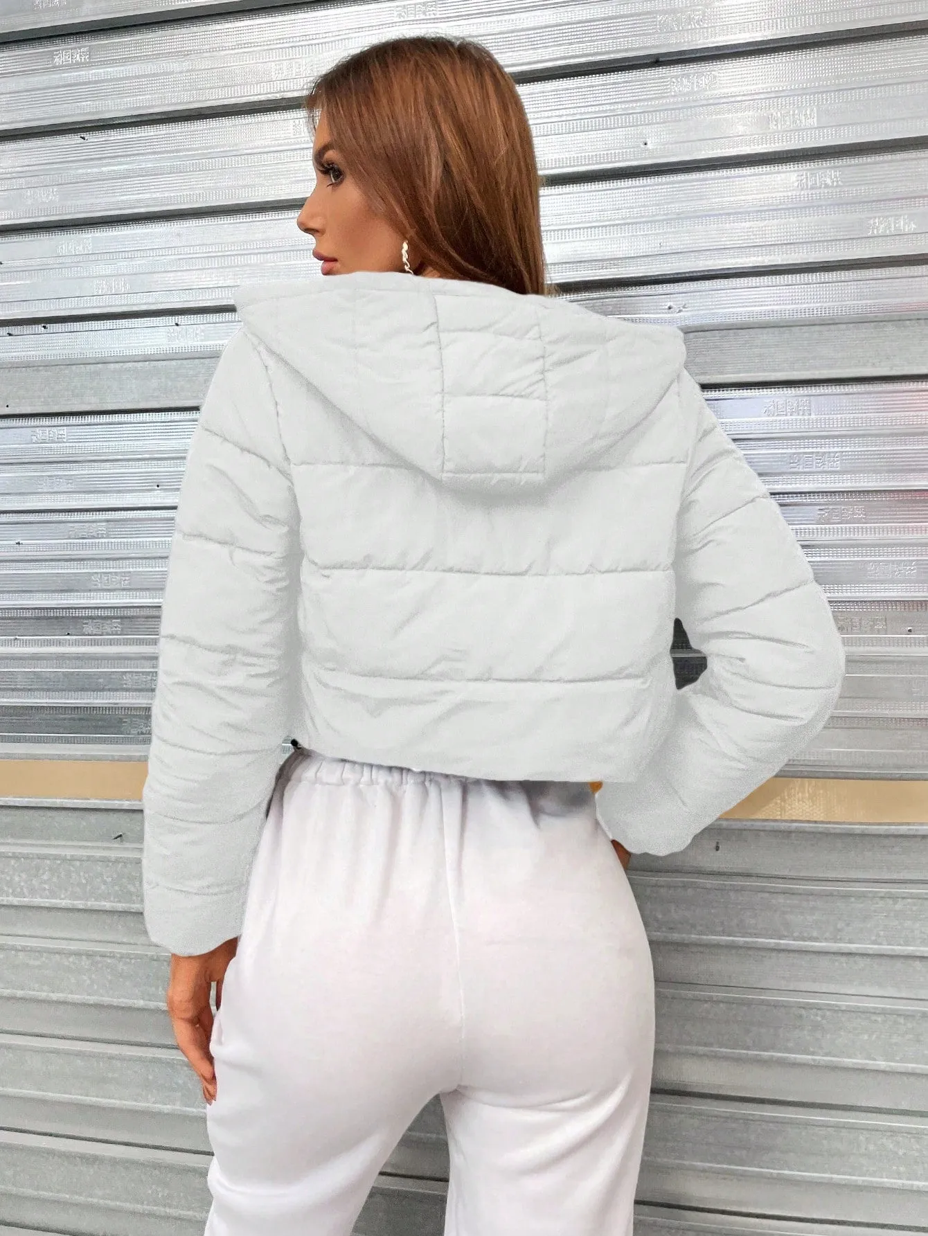 Zip Up Hooded Crop Puffer Coat